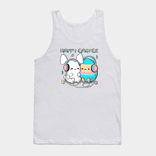 Cute bunny and big colorful egg. Happy easter illustration Tank Top